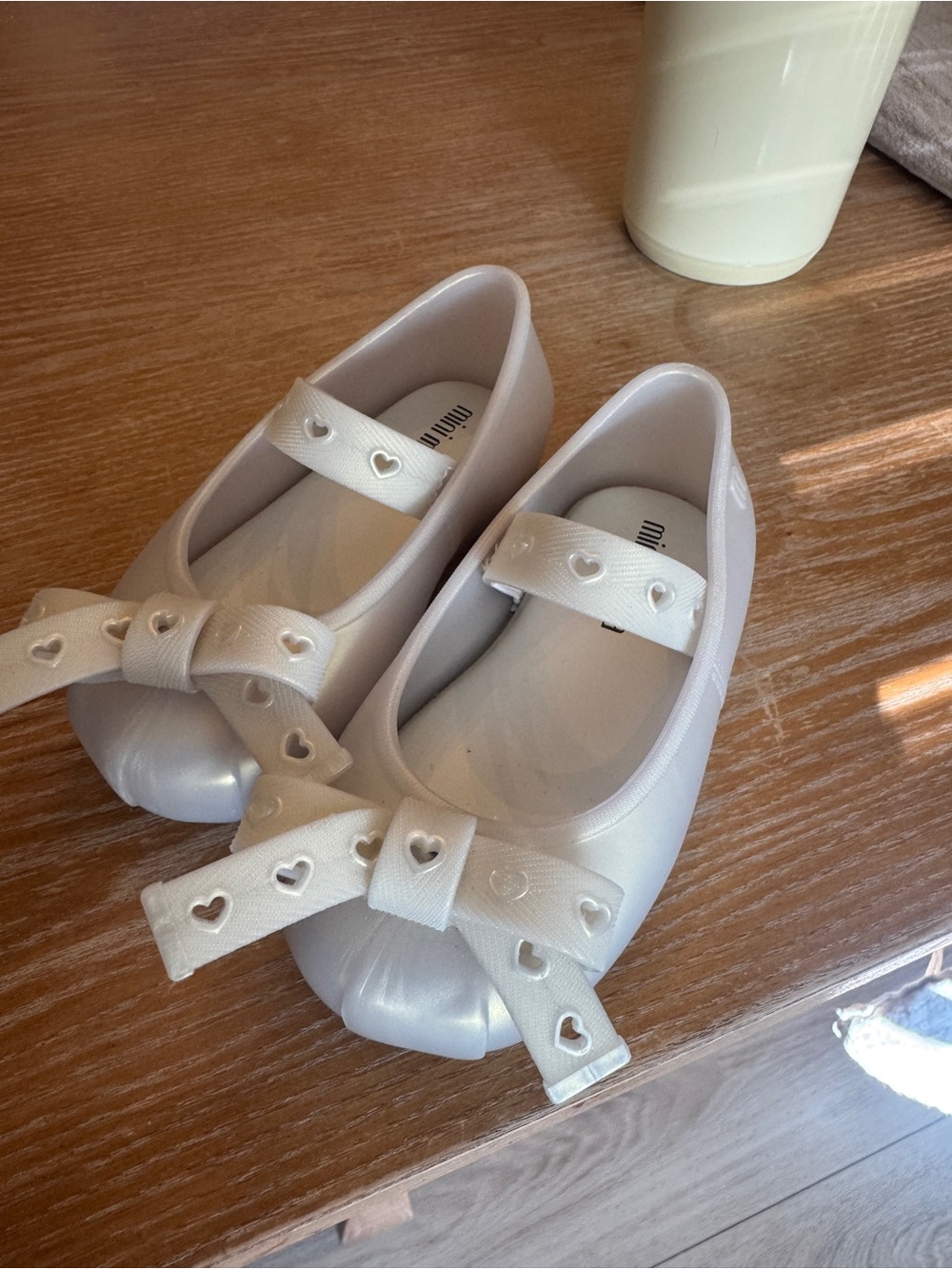 Mini Melissa Heart-Detail Bow Mary Jane Flats - Cream size 7